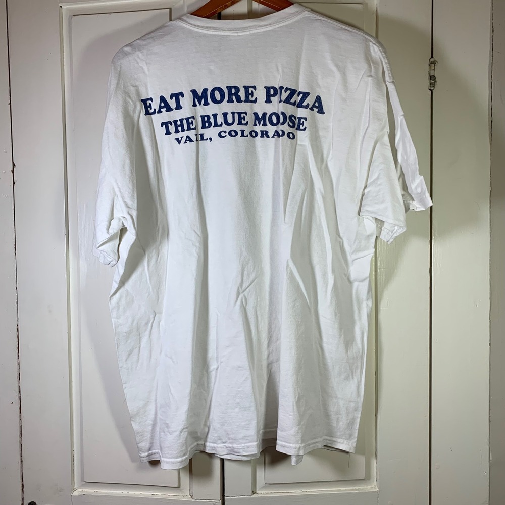 Blue Moose Vail Colorado Pizza Graphic T-Shirt Gildan Mens XL White Souvenir - Picture 2 of 9